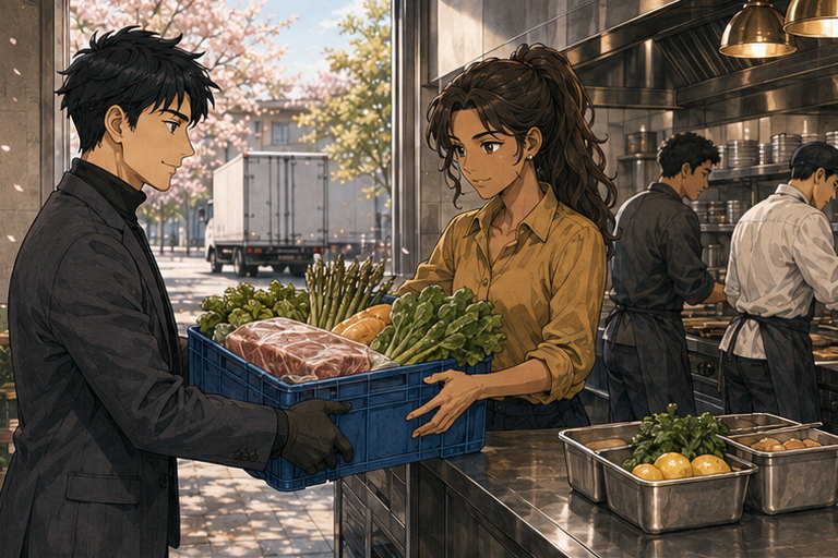 1コマ目：6月25日に食材を受領し、6月中に厨房で使用。支払いの義務は受領時に生まれる。